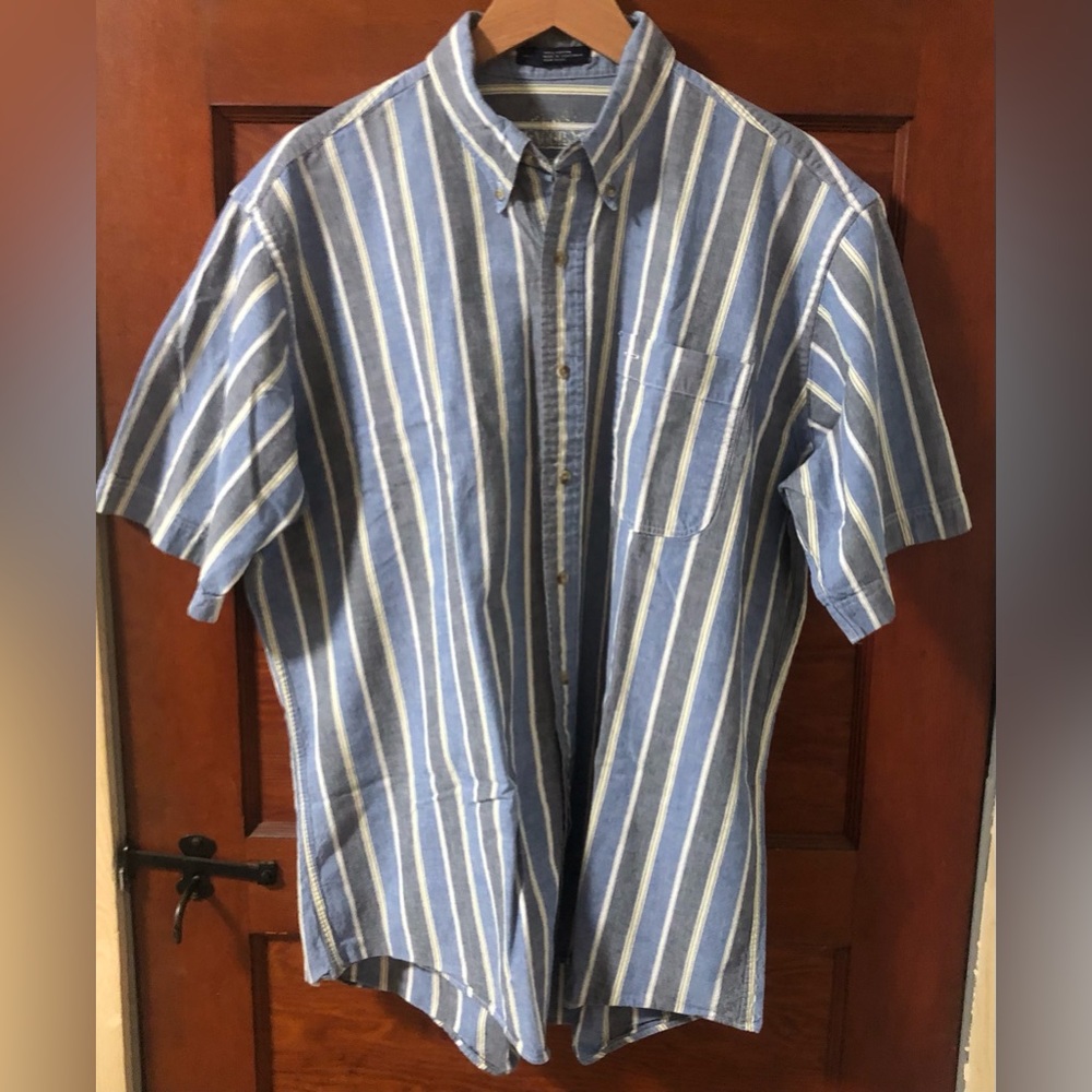 Vintage BD Baggies Striped Short Sleeve Button Up Shirt Size L Blue